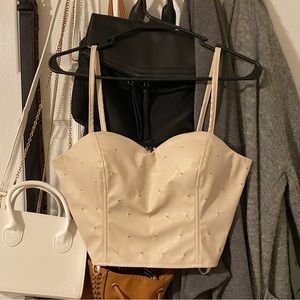 Studded Faux Leather Bustier Crop Top